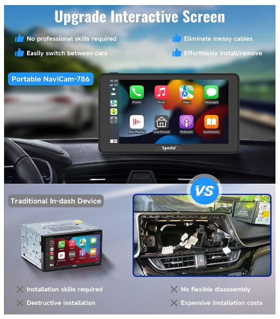 Portable Car Stereo with Wireless CarPlay & Andriod Auto, 7" Touchscreen