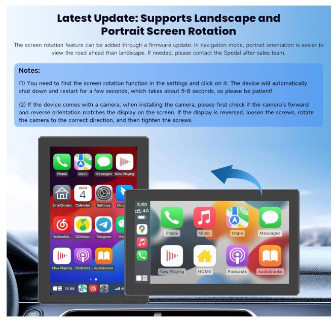 Portable Car Stereo with Wireless CarPlay & Andriod Auto, 7" Touchscreen