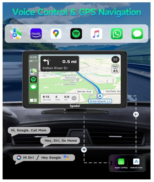 Portable Car Stereo with Wireless CarPlay & Andriod Auto, 7" Touchscreen