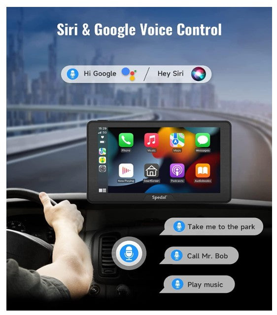 Portable Car Stereo with Wireless CarPlay & Andriod Auto, 7" Touchscreen